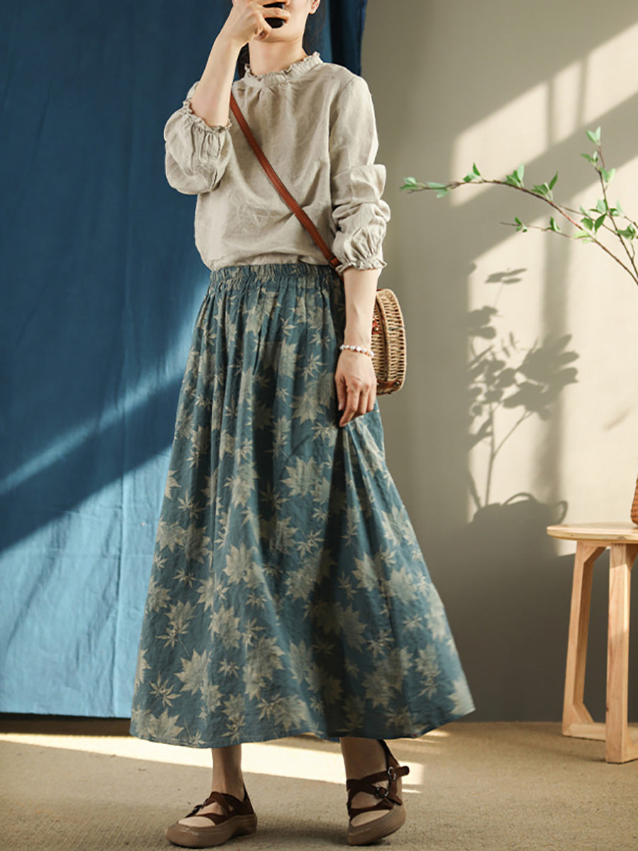 Jupe ample d'été à taille élastique à motif floral vintage grande taille