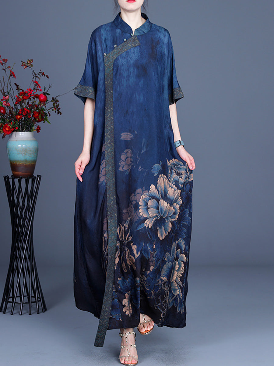 Lässiges Kleid mit Retro-Blumenmuster und Nähten für Damen in Übergröße