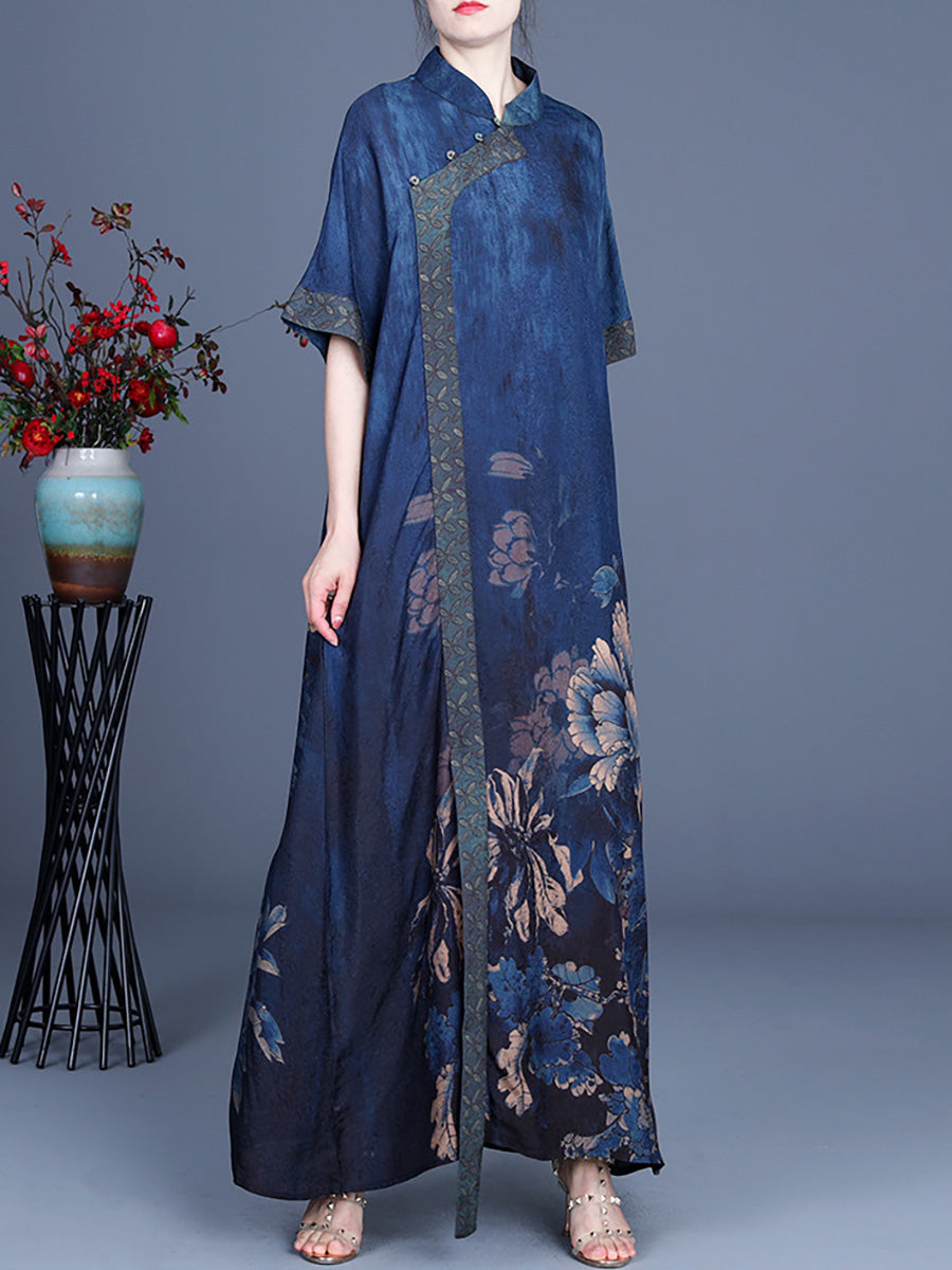 Lässiges Kleid mit Retro-Blumenmuster und Nähten für Damen in Übergröße