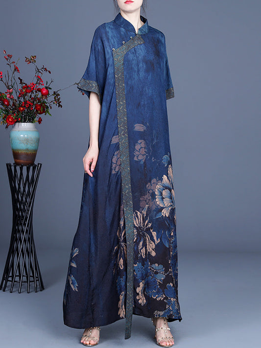 Lässiges Kleid mit Retro-Blumenmuster und Nähten für Damen in Übergröße