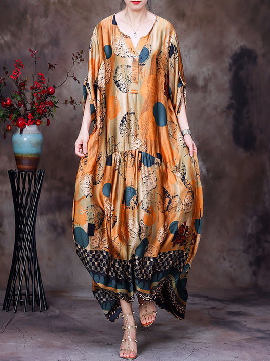 Übergröße, Blumenmuster, Vintage, Maxikleid mit Fledermausärmeln für Damen