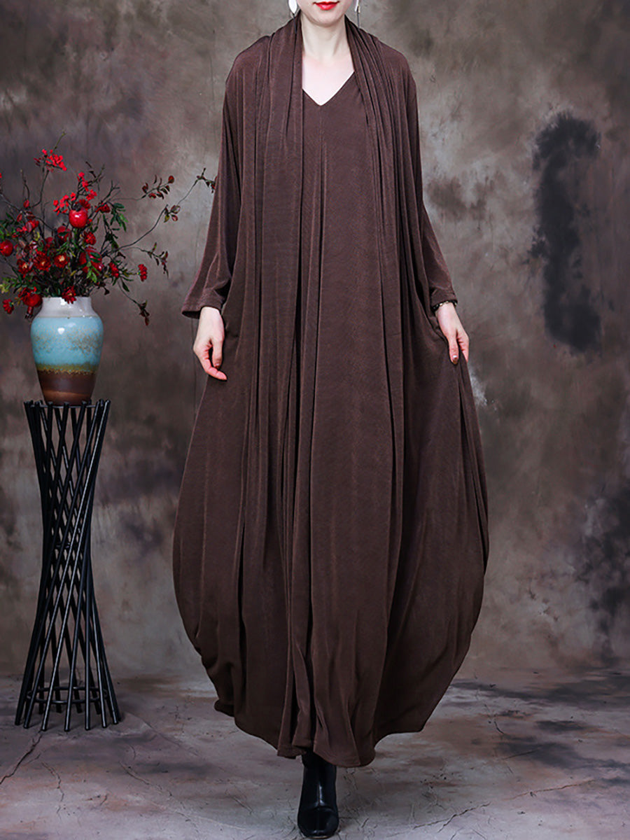 Plus Size V-Ausschnitt Vintage Damen Retro Maxikleid