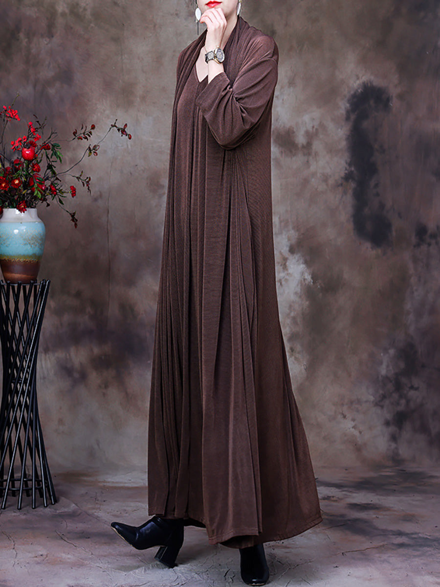 Plus Size V-Ausschnitt Vintage Damen Retro Maxikleid