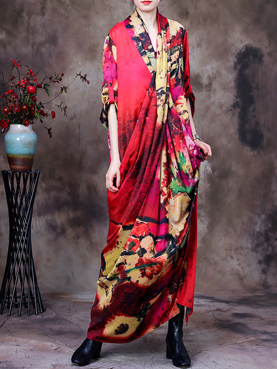 Übergröße - Drapiertes Vintage-Maxikleid im Retro-Stil für Damen