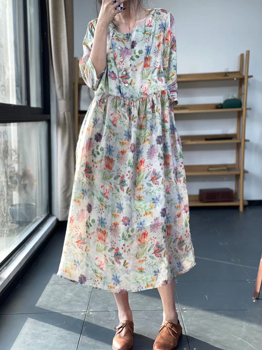 Lässiges, lockeres Sommerkleid mit Blumenmuster und Plissee in Übergröße