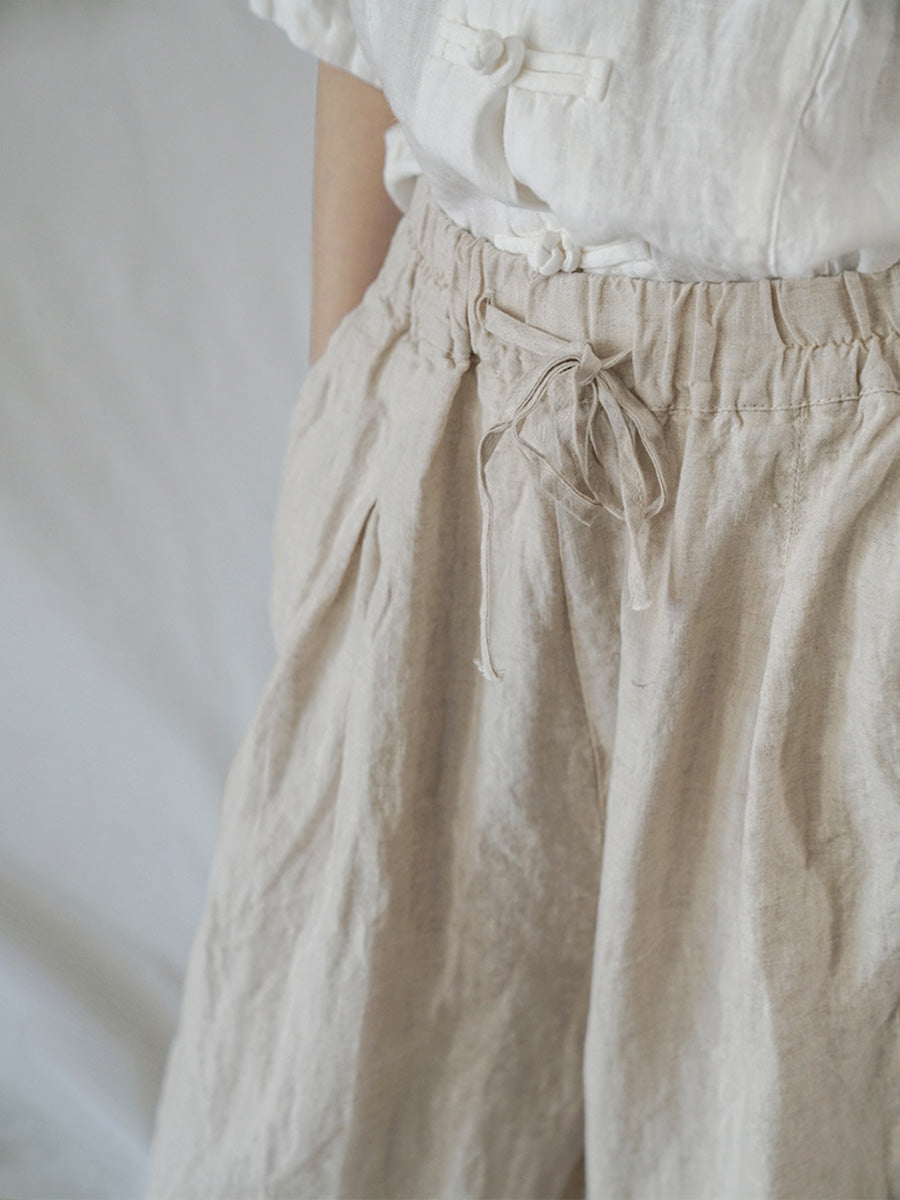 Sommer-Haremshose aus Leinen mit Kordelzug für Damen in Übergröße