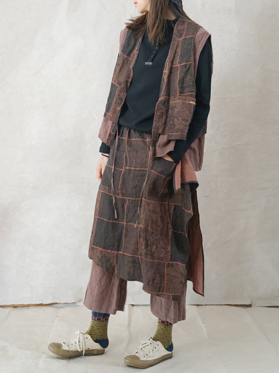 Plus Size Patchwork Vintage Sommer Damen Leinenhose