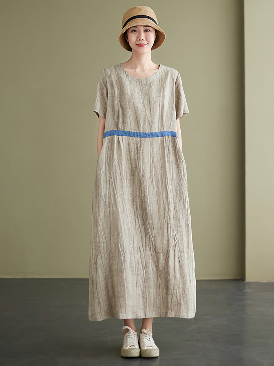 Lockeres Maxikleid aus Leinen im Vintage-Stil für Damen in Übergröße