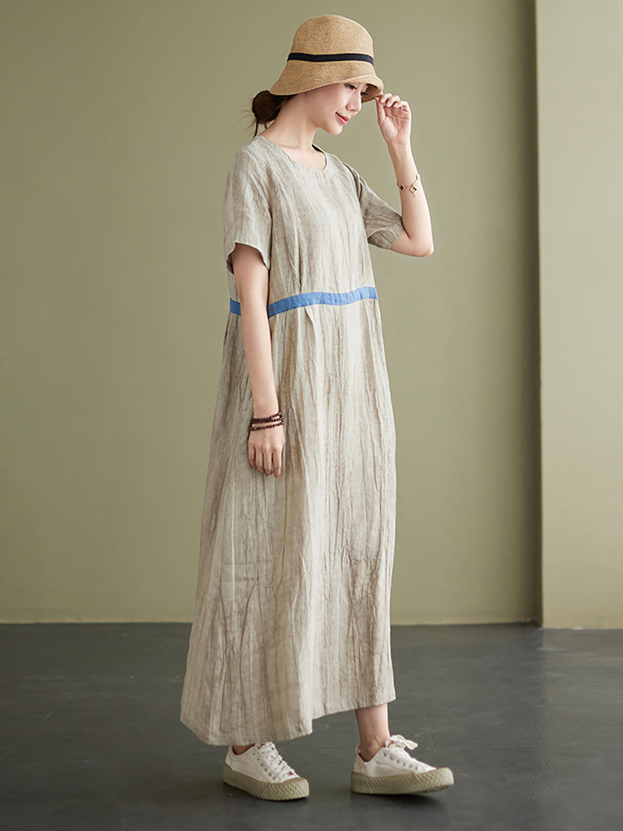 Lockeres Maxikleid aus Leinen im Vintage-Stil für Damen in Übergröße