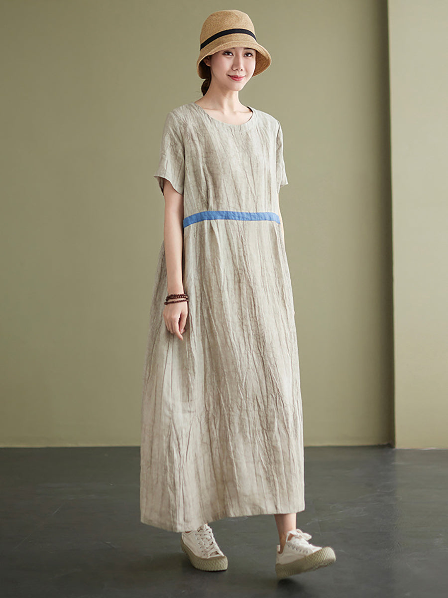 Lockeres Maxikleid aus Leinen im Vintage-Stil für Damen in Übergröße
