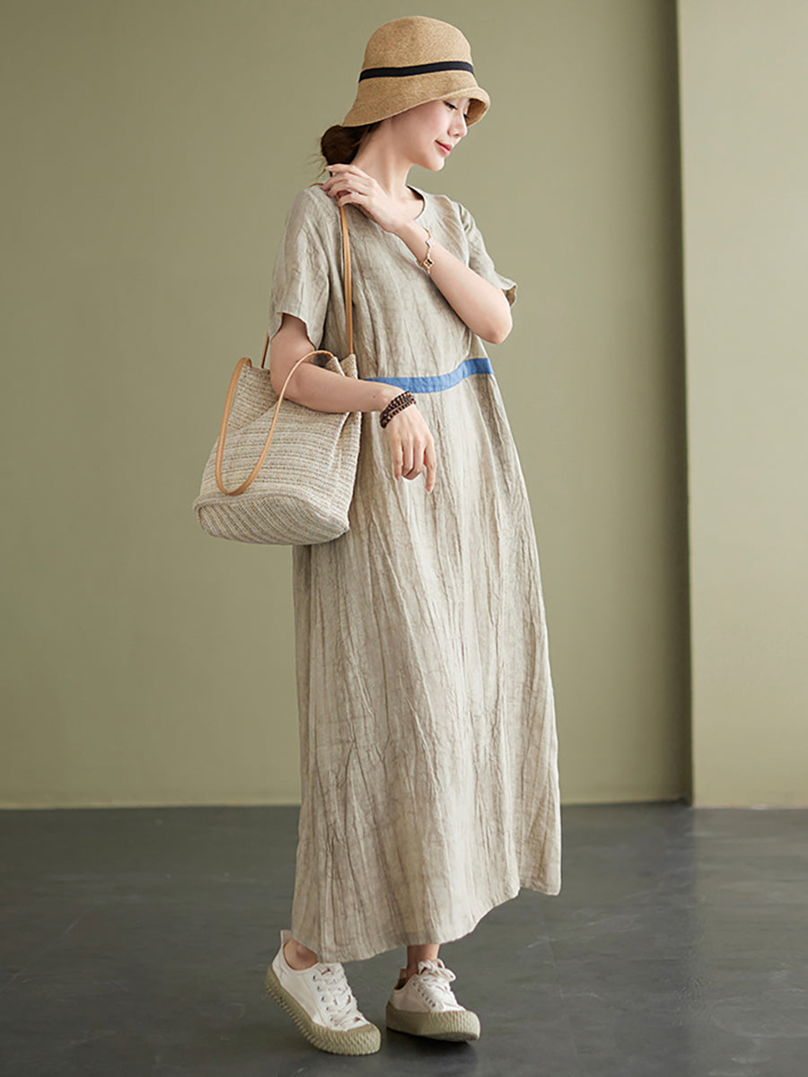 Lockeres Maxikleid aus Leinen im Vintage-Stil für Damen in Übergröße