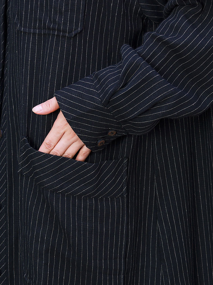 Übergröße Damen Baumwolle Gestreift Unregelmäßig Lange Jacke