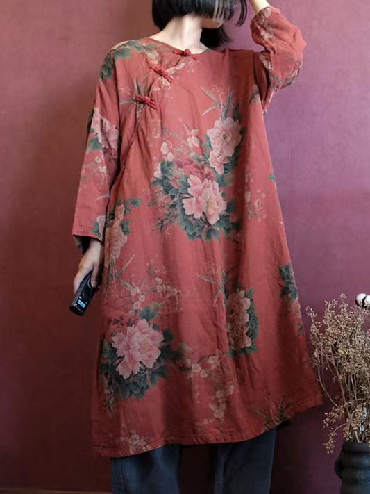 Lässiges Kleid aus Baumwolle mit Vintage-Print für Damen in Übergröße