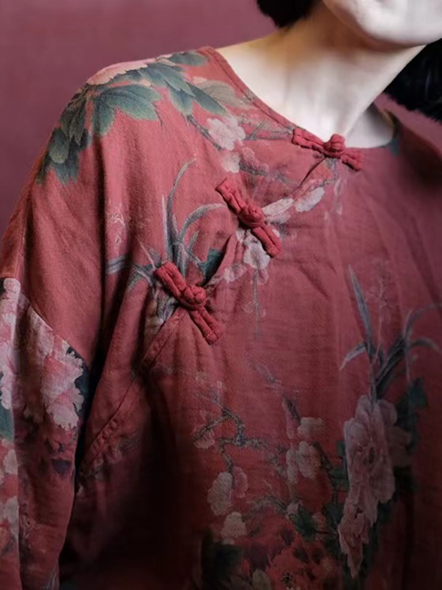 Lässiges Kleid aus Baumwolle mit Vintage-Print für Damen in Übergröße
