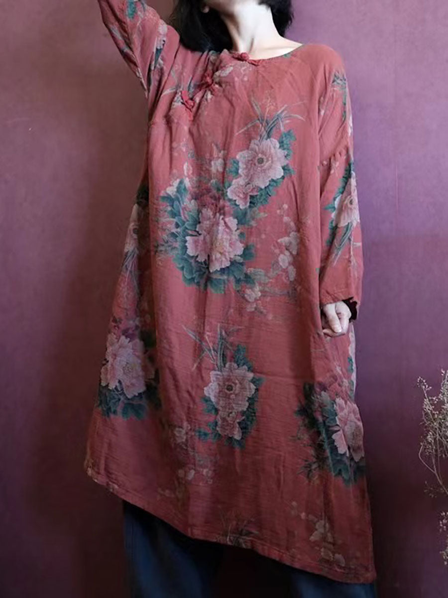 Lässiges Kleid aus Baumwolle mit Vintage-Print für Damen in Übergröße