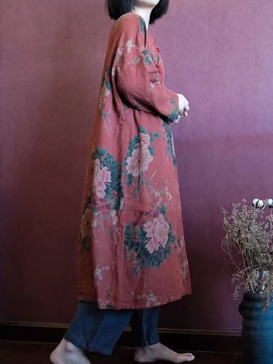 Lässiges Kleid aus Baumwolle mit Vintage-Print für Damen in Übergröße