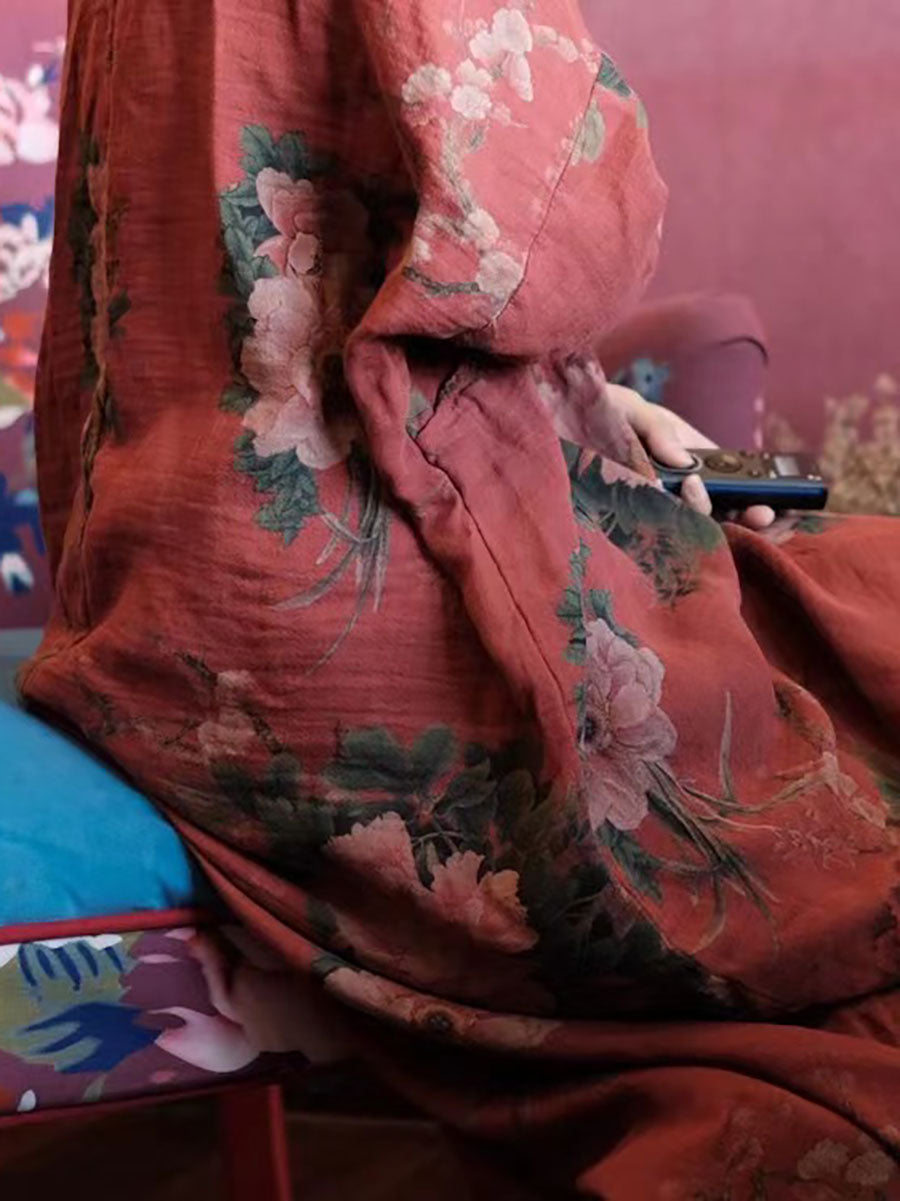 Lässiges Kleid aus Baumwolle mit Vintage-Print für Damen in Übergröße