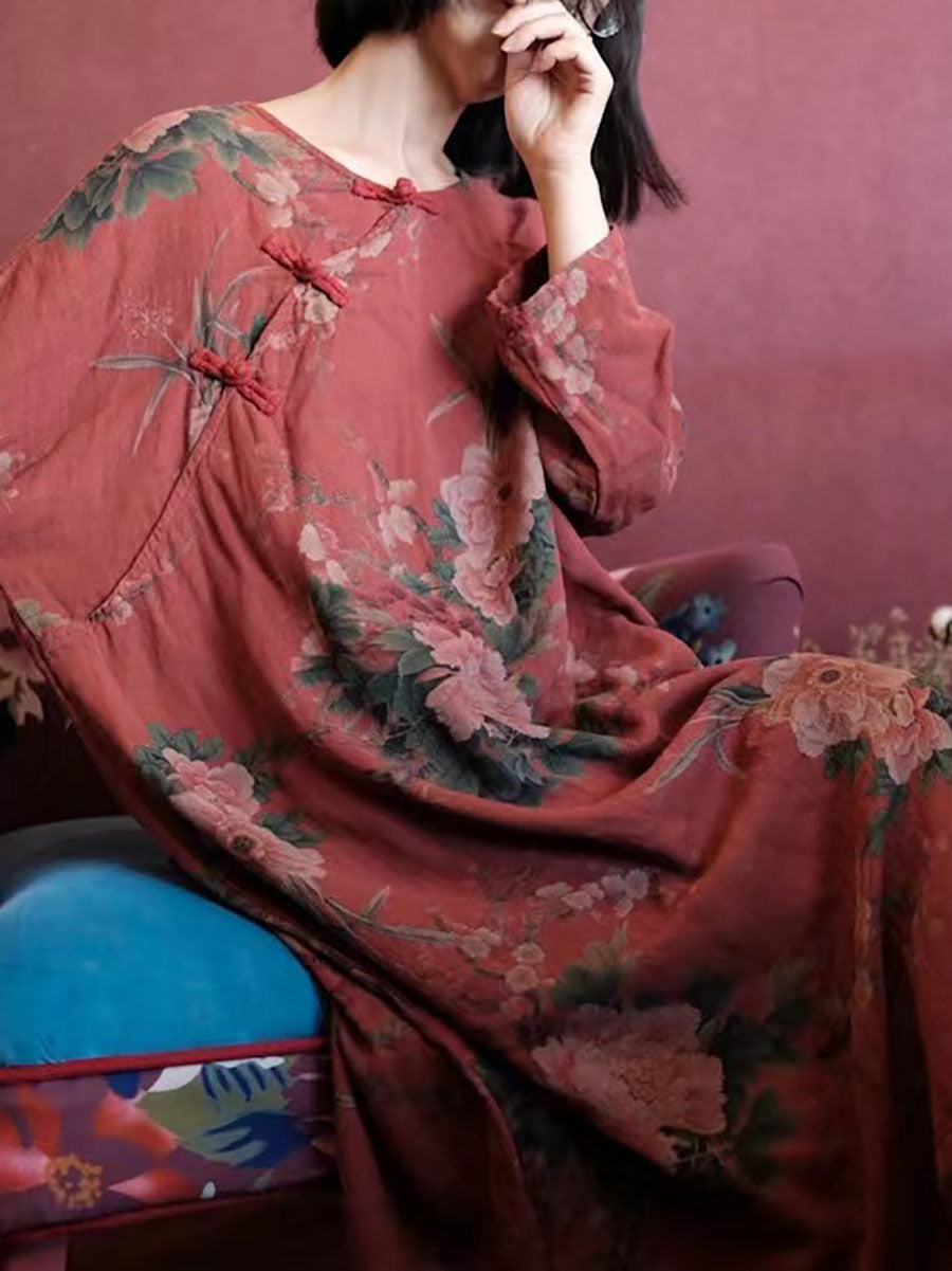 Lässiges Kleid aus Baumwolle mit Vintage-Print für Damen in Übergröße