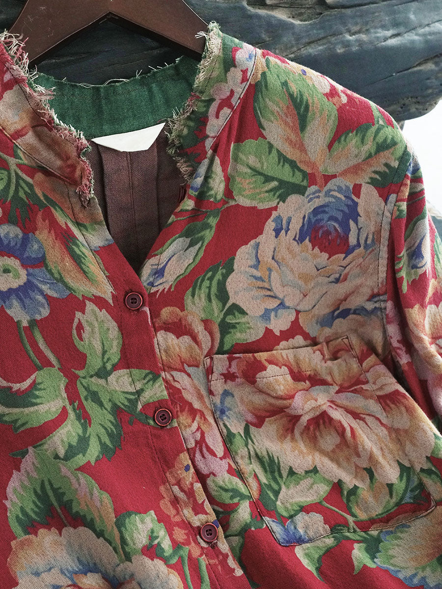 Plus Size Herbst Floral Damen Baumwollhemden