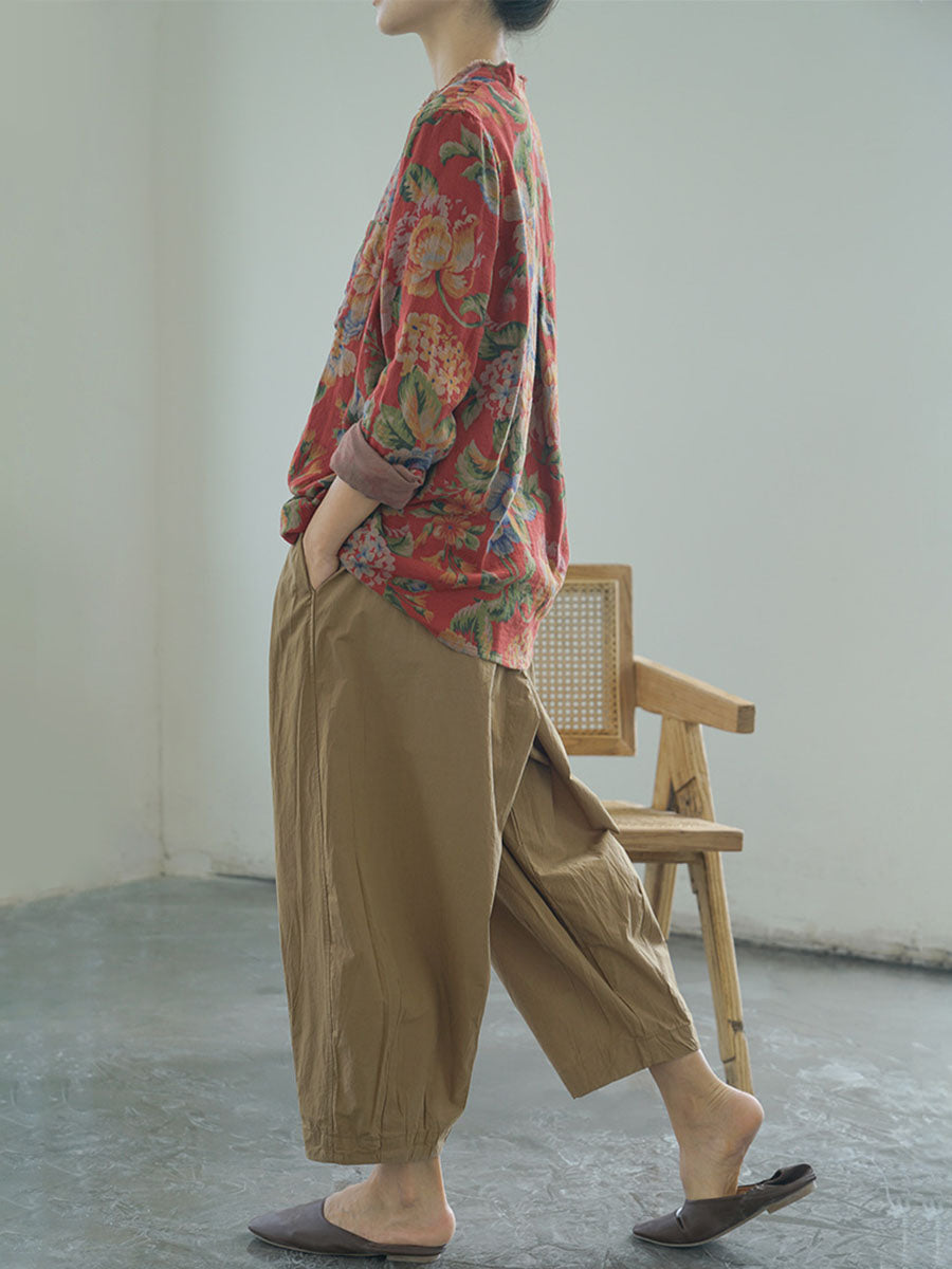 Plus Size Herbst Floral Damen Baumwollhemden