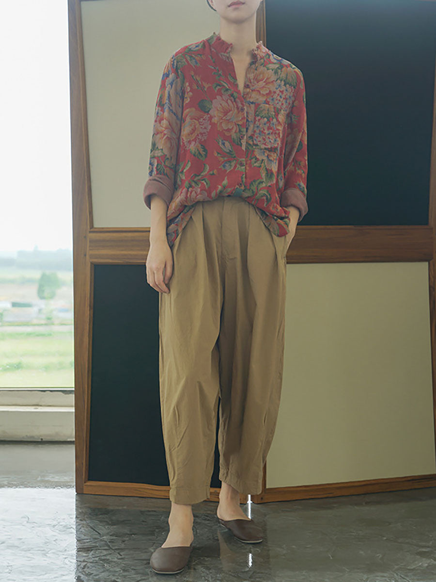 Plus Size Herbst Floral Damen Baumwollhemden