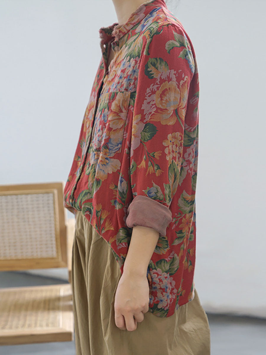 Plus Size Herbst Floral Damen Baumwollhemden