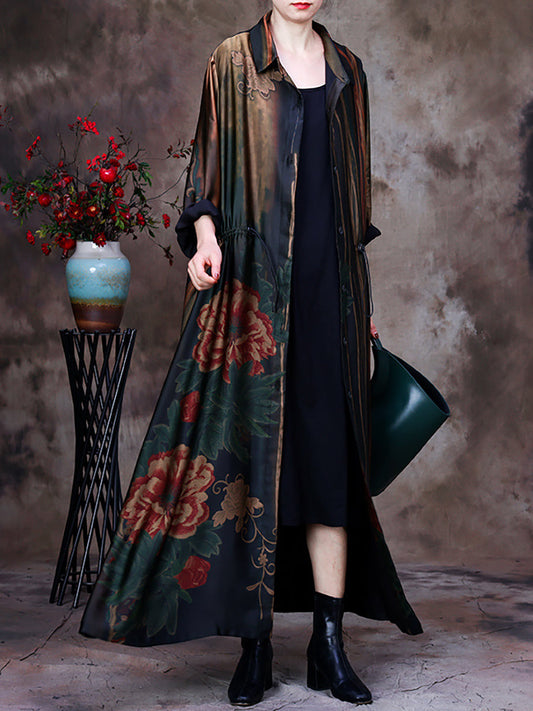 Lockerer, langer Mantel mit Vintage-Print in Übergröße für Damen