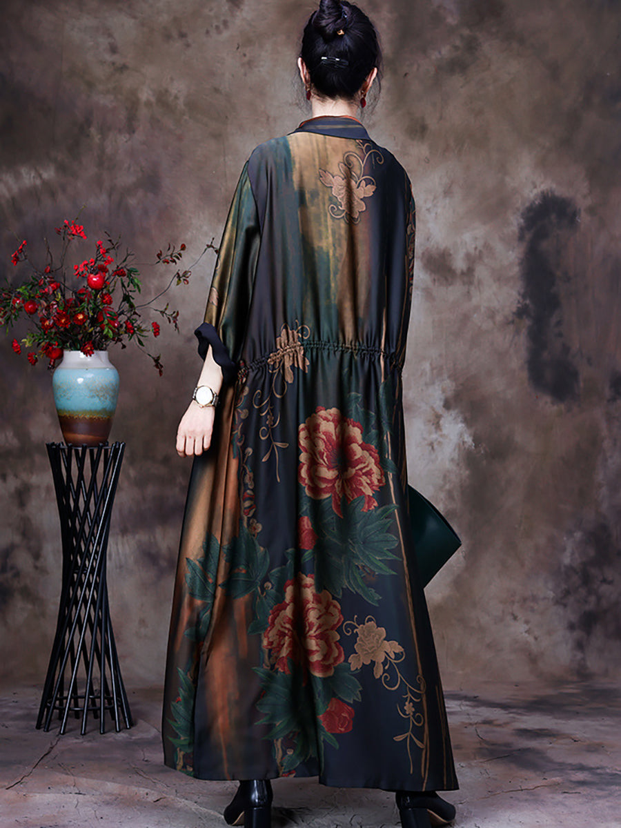 Lockerer, langer Mantel mit Vintage-Print in Übergröße für Damen
