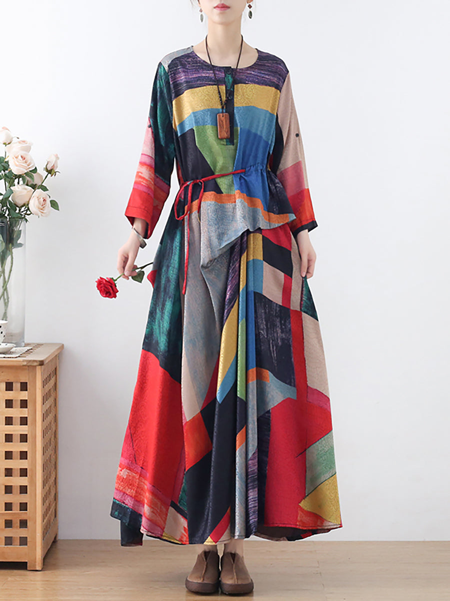 Übergröße Damen Langes Kleid mit Ethno-Print und unregelmäßigem Muster