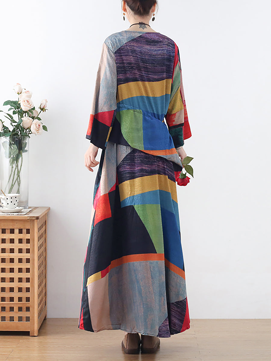 Übergröße Damen Langes Kleid mit Ethno-Print und unregelmäßigem Muster