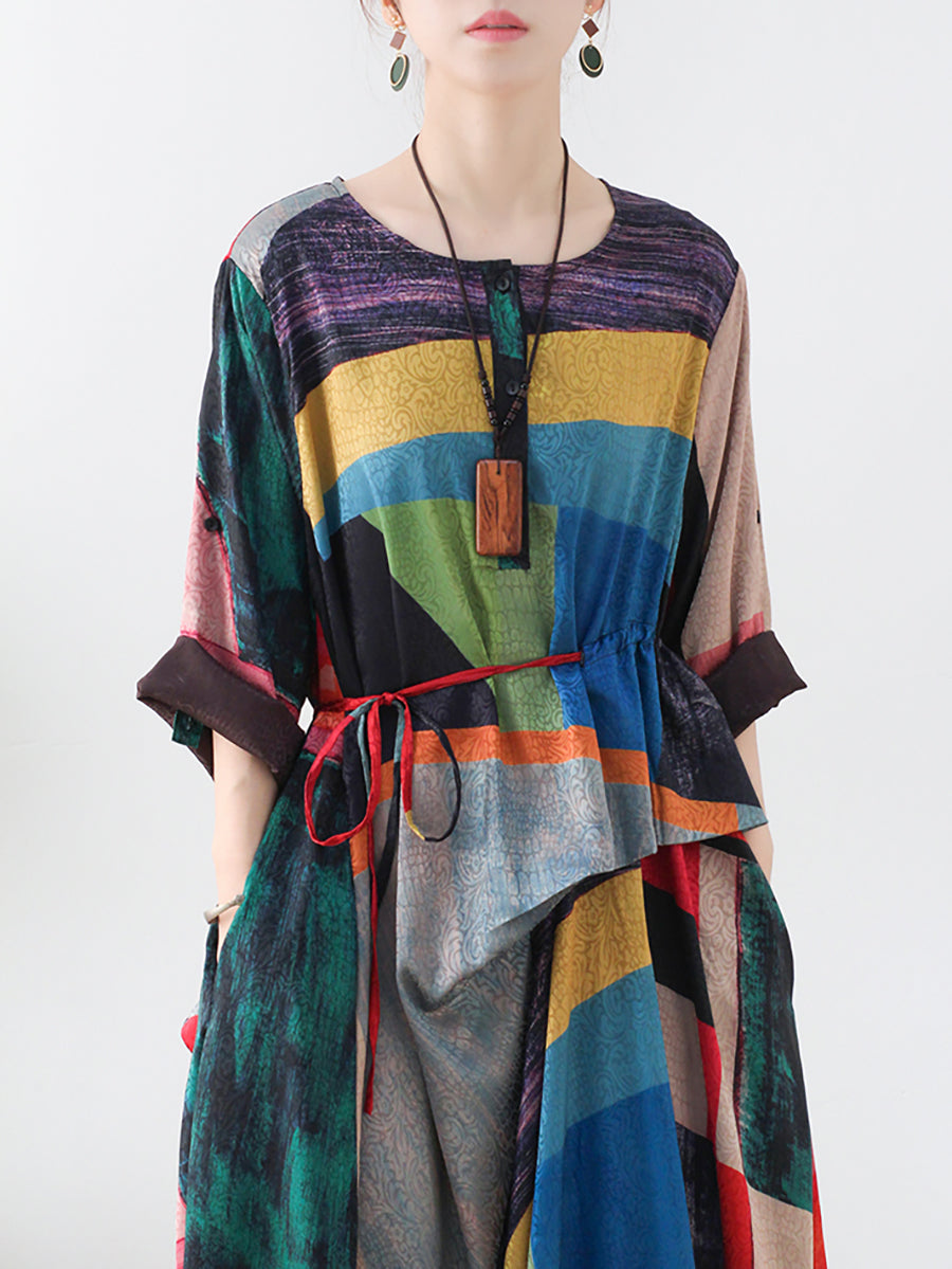 Übergröße Damen Langes Kleid mit Ethno-Print und unregelmäßigem Muster