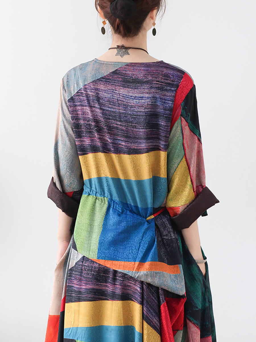 Übergröße Damen Langes Kleid mit Ethno-Print und unregelmäßigem Muster