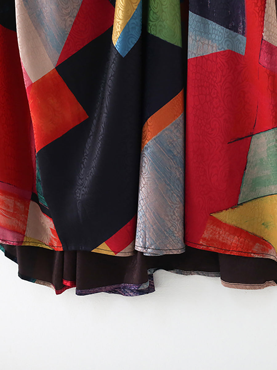 Übergröße Damen Langes Kleid mit Ethno-Print und unregelmäßigem Muster