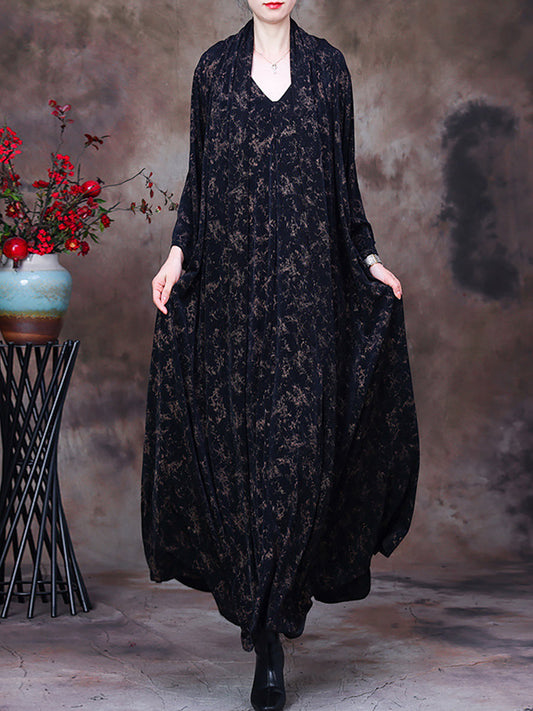 Lockeres Vintage-Kleid mit Blumenmuster und V-Ausschnitt für Damen in Übergröße