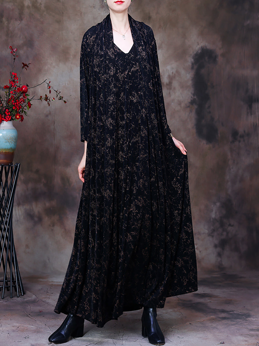 Lockeres Vintage-Kleid mit Blumenmuster und V-Ausschnitt für Damen in Übergröße