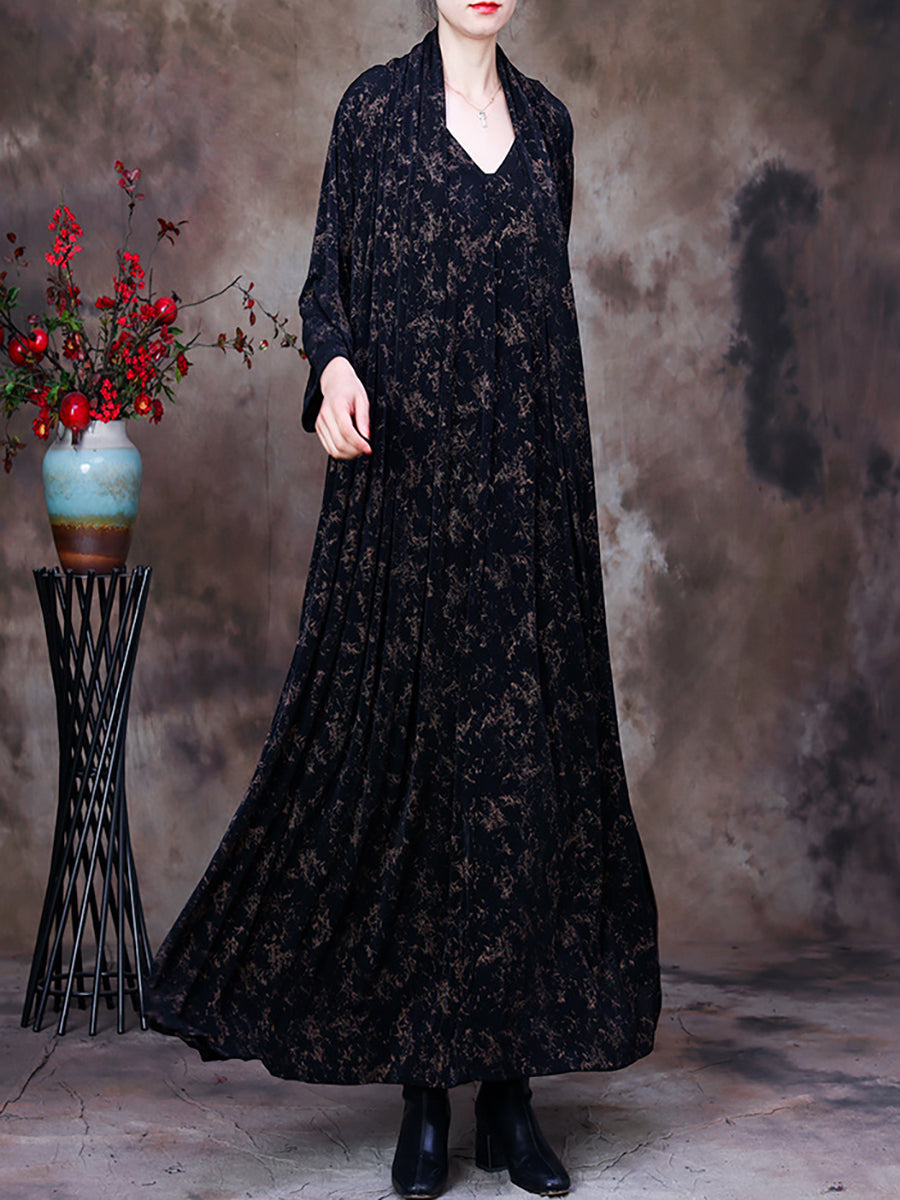 Lockeres Vintage-Kleid mit Blumenmuster und V-Ausschnitt für Damen in Übergröße