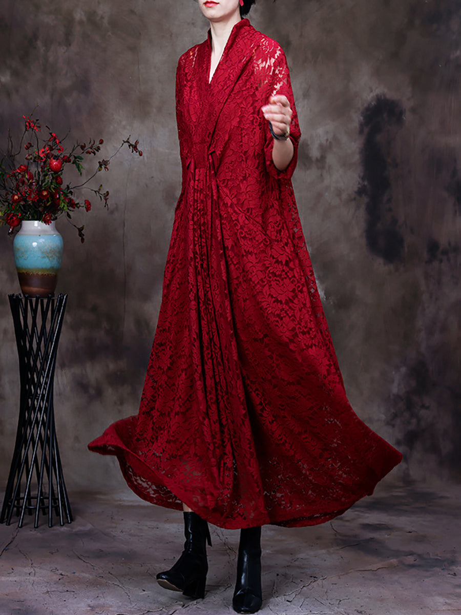 Übergröße Damen Kleid mit Spitze, V-Ausschnitt, Gürtel und unregelmäßiger Form