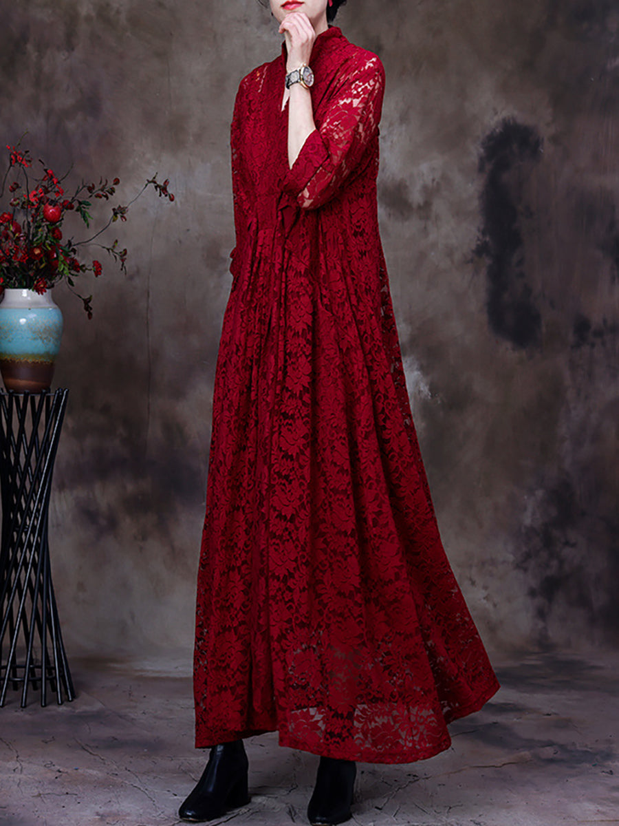Übergröße Damen Kleid mit Spitze, V-Ausschnitt, Gürtel und unregelmäßiger Form