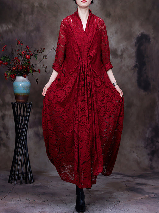 Übergröße Damen Kleid mit Spitze, V-Ausschnitt, Gürtel und unregelmäßiger Form