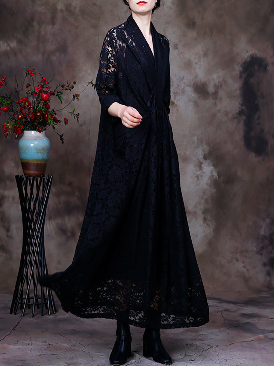 Übergröße Damen Kleid mit Spitze, V-Ausschnitt, Gürtel und unregelmäßiger Form