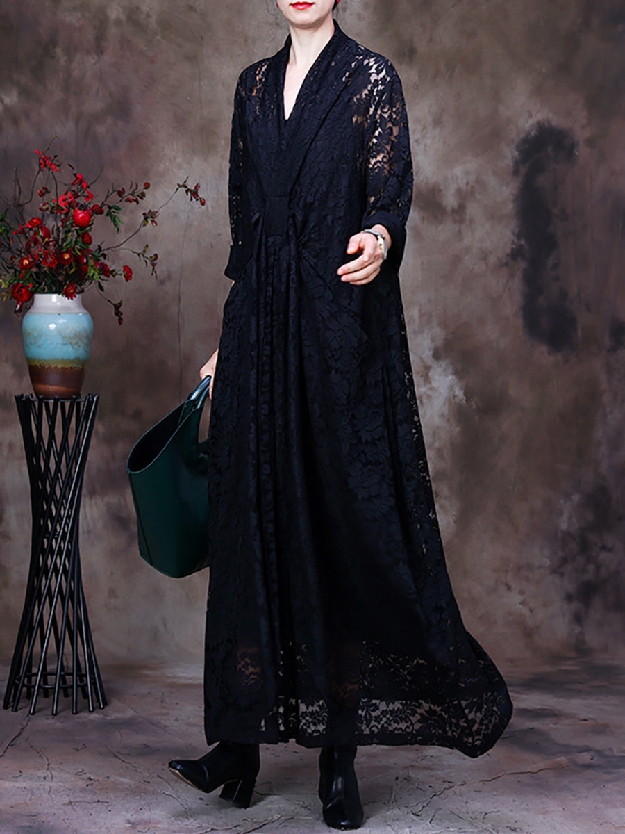 Übergröße Damen Kleid mit Spitze, V-Ausschnitt, Gürtel und unregelmäßiger Form