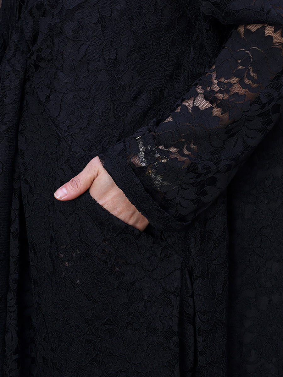 Übergröße Damen Kleid mit Spitze, V-Ausschnitt, Gürtel und unregelmäßiger Form