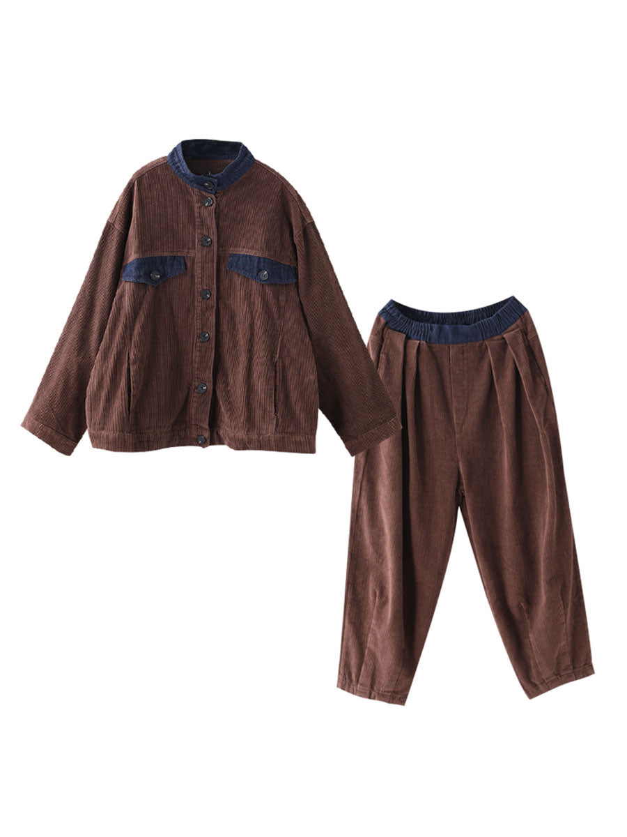 Übergröße Damen Herbst Vintage Mantel + Haremshose Sets