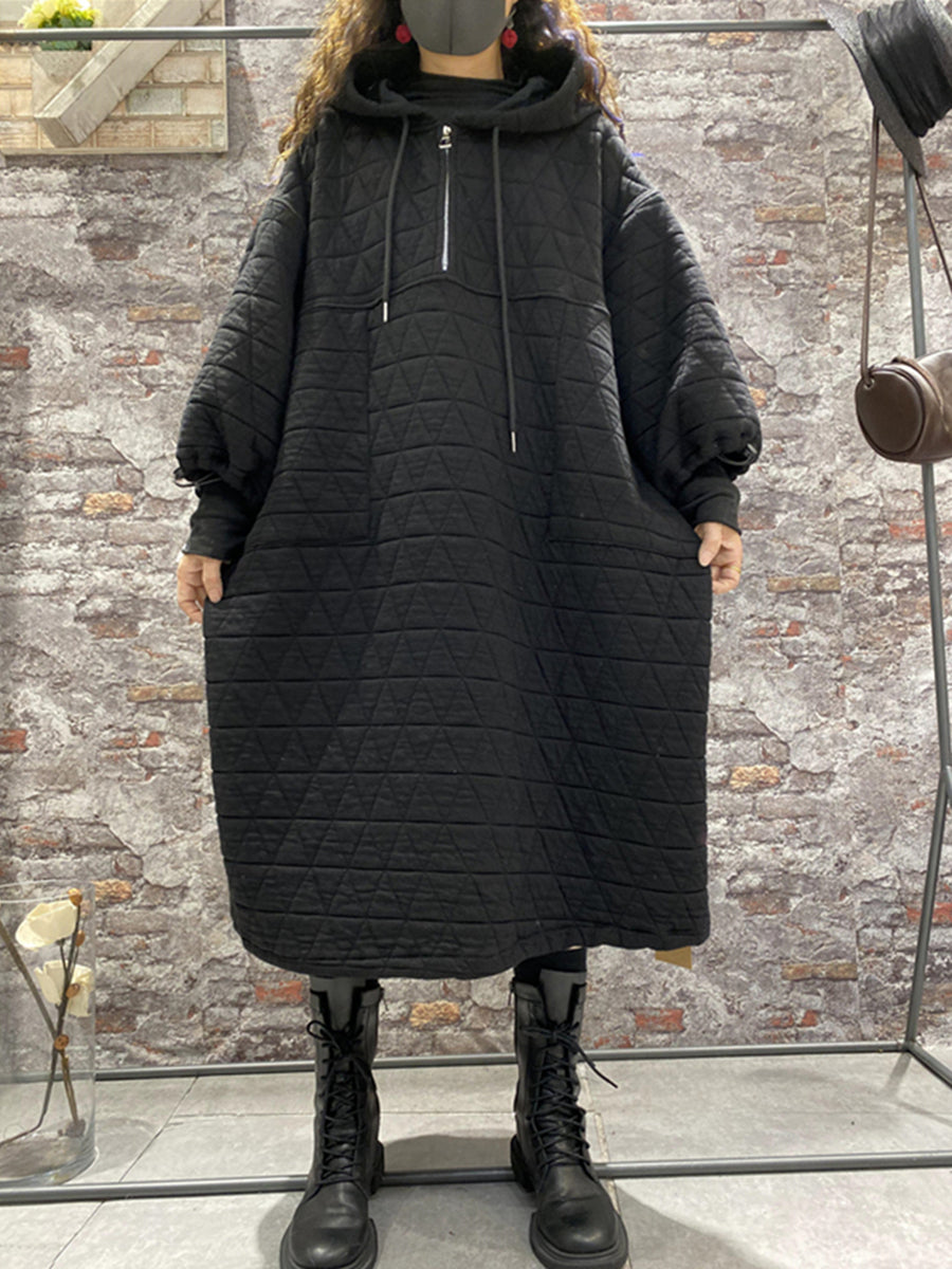 Plus Size Winter Damen Wattierte Kleidung mit Kapuze Kleid