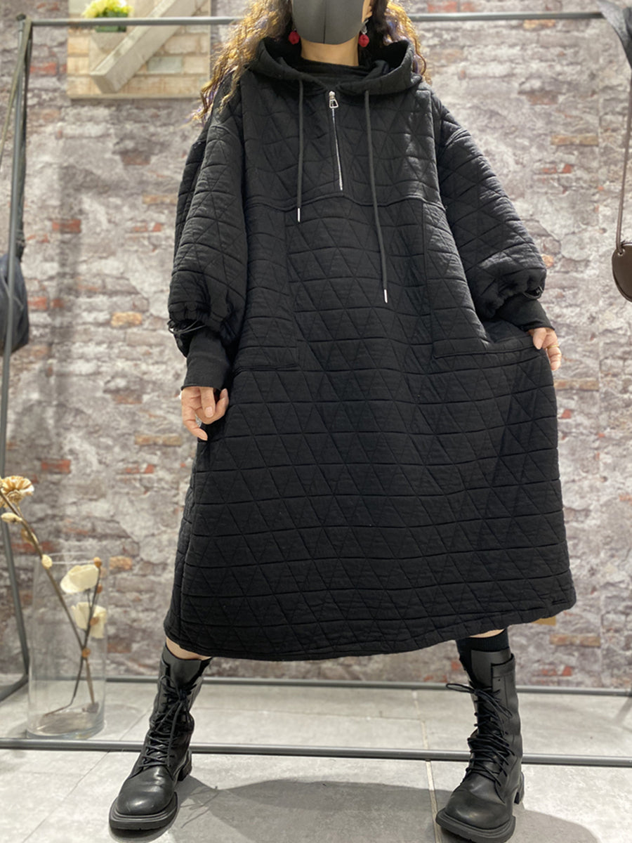 Plus Size Winter Damen Wattierte Kleidung mit Kapuze Kleid
