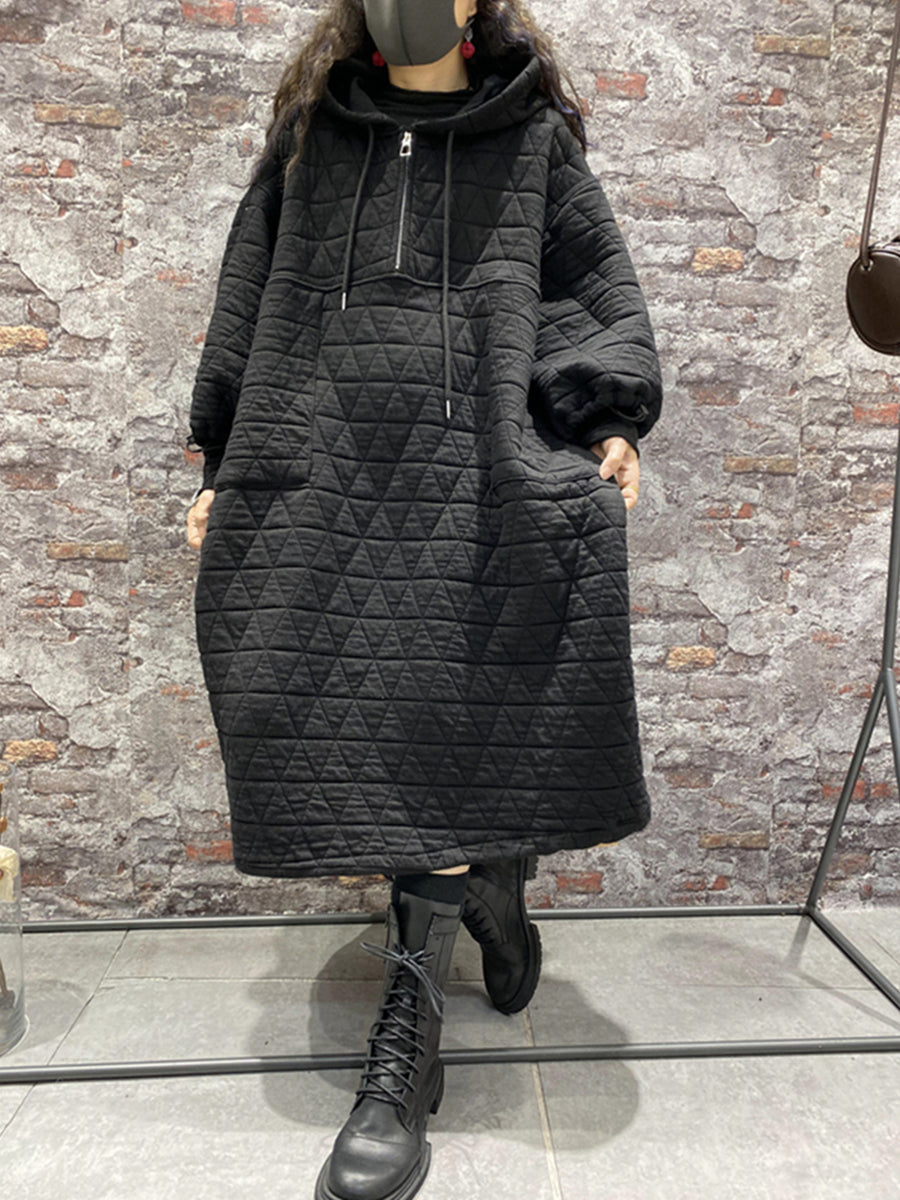 Plus Size Winter Damen Wattierte Kleidung mit Kapuze Kleid