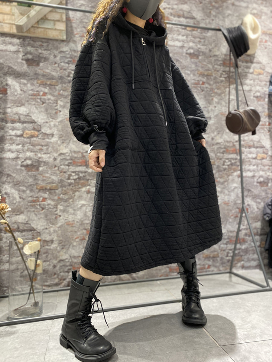Plus Size Winter Damen Wattierte Kleidung mit Kapuze Kleid