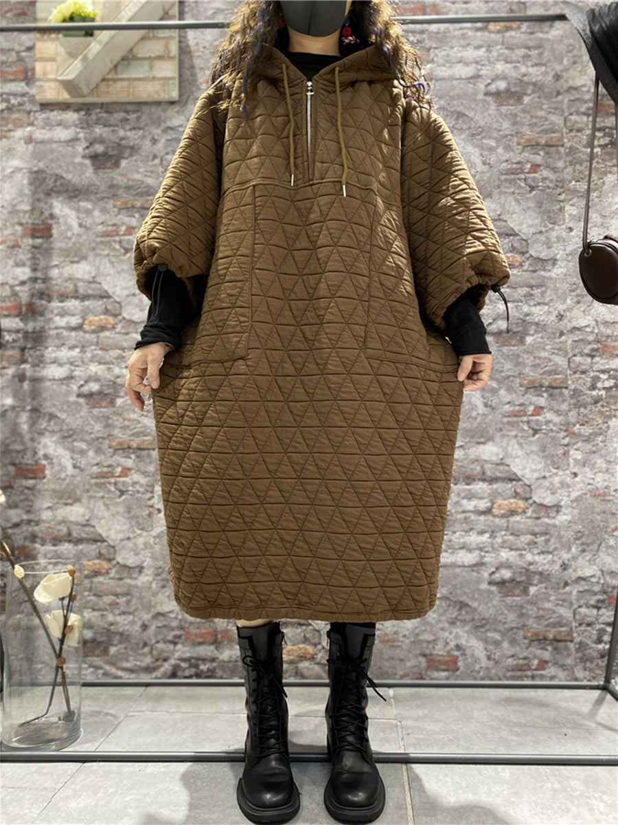 Plus Size Winter Damen Wattierte Kleidung mit Kapuze Kleid
