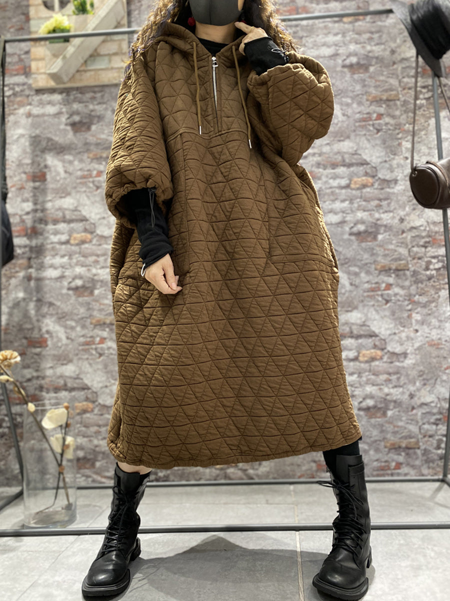 Plus Size Winter Damen Wattierte Kleidung mit Kapuze Kleid