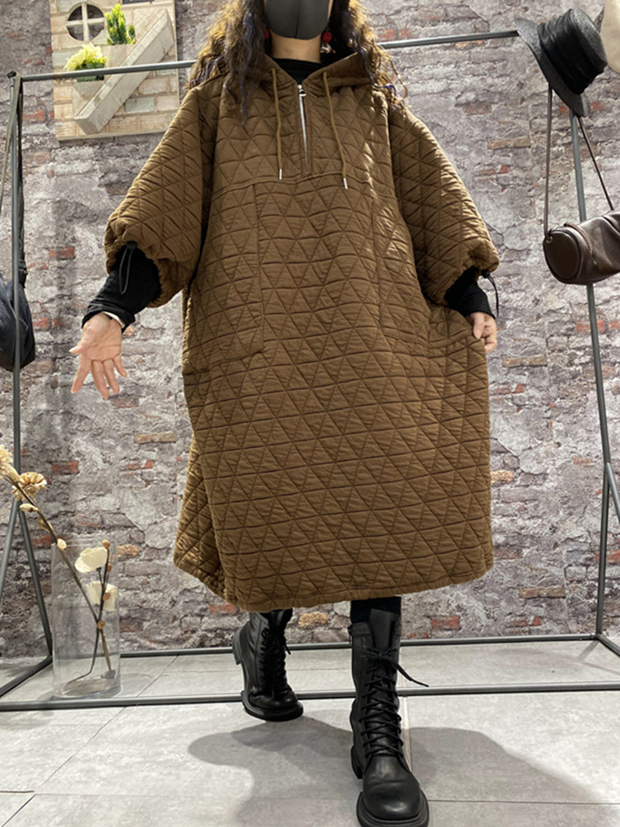 Plus Size Winter Damen Wattierte Kleidung mit Kapuze Kleid